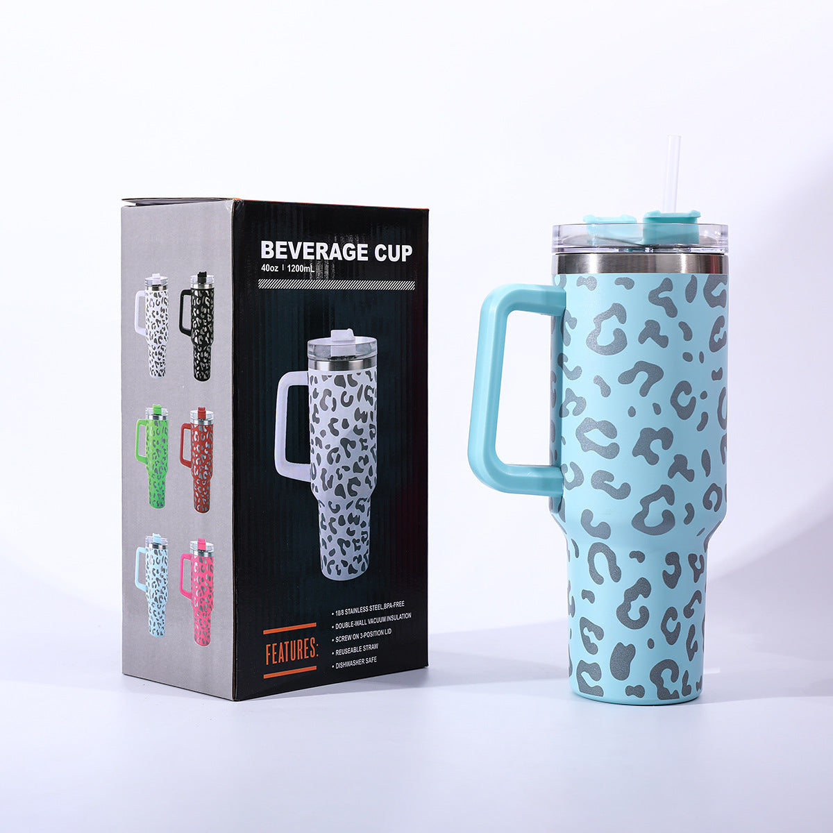304 stainless steel leopard print handle car cup ice cup portable outdoor travel thermos cup car water cup