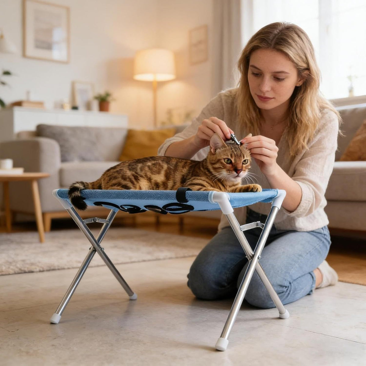 Home pet bathing essential: non-slip foot pads, stable and wobbly, foldable bathing hammock frame for cats and dogs.