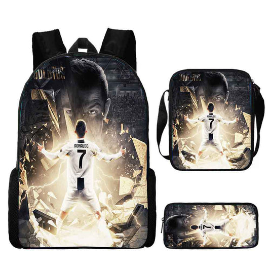 Ronaldo schoolbag boy elementary school student children backpack cross-border hot selling backpack shoulder bag pencil case three-piece set wholesale
