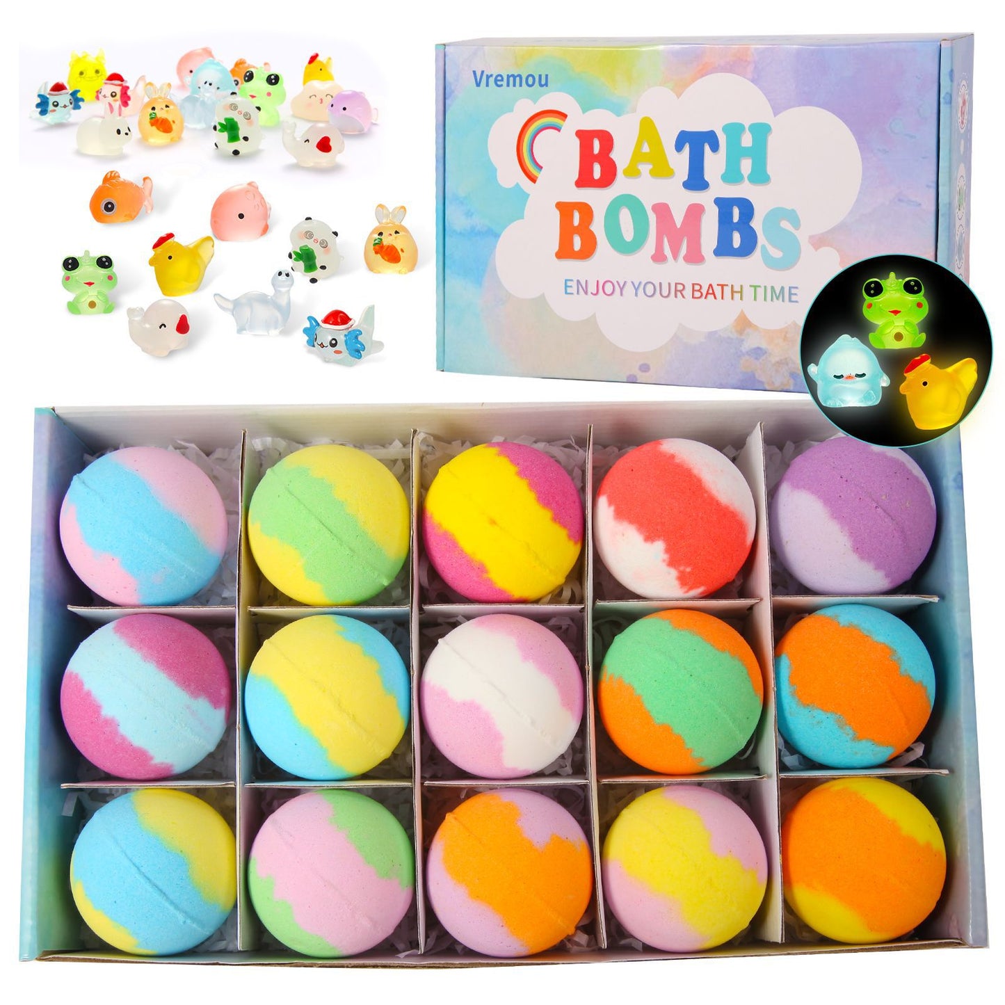 This children's bath bomb set includes a surprise toy and a glow-in-the-dark plush toy, making it a perfect Christmas gift for both boys and girls.