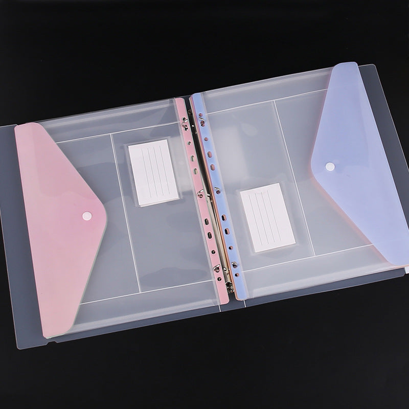 PP transparent 3-hole binder with elastic band and buckle for exam paper storage, sheet music folder, document flipping booklet, and file bag.