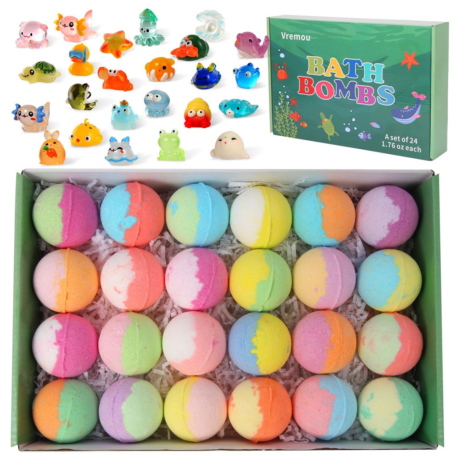 This children's bath bomb set includes a surprise toy and a glow-in-the-dark plush toy, making it a perfect Christmas gift for both boys and girls.