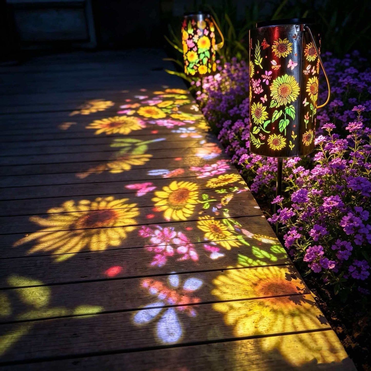 New Sunflower Solar Lantern Balcony Garden Wrought Iron Hollow Hanging Light Outdoor Courtyard Light Decorative Camping Light