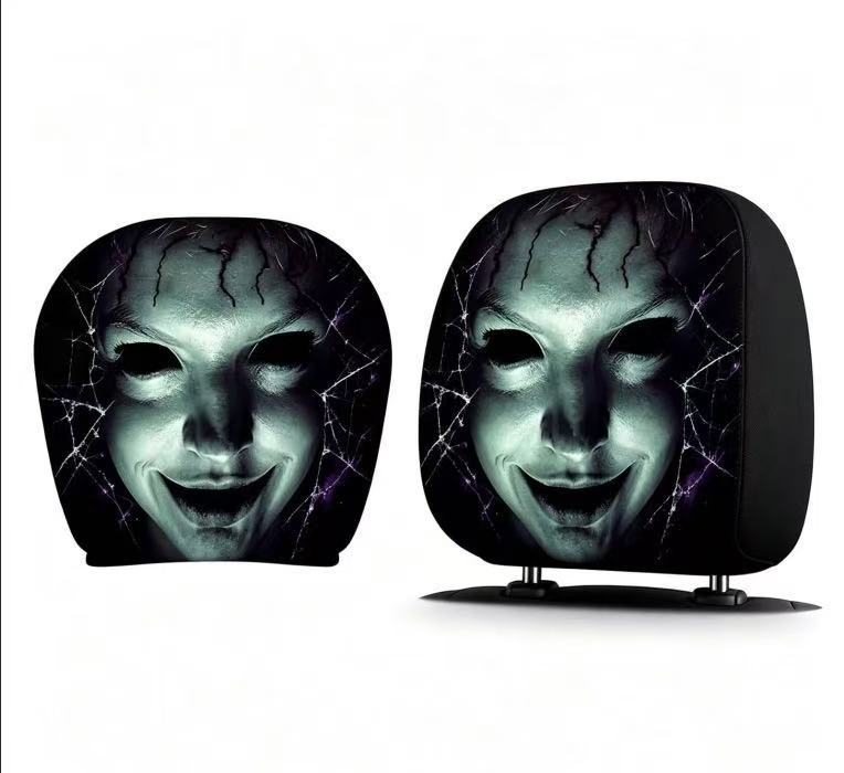 Black and white horror portrait personalized print car headrest covers, universal car interior neck support pillowcases, can be labeled and images can be sent by the customer.