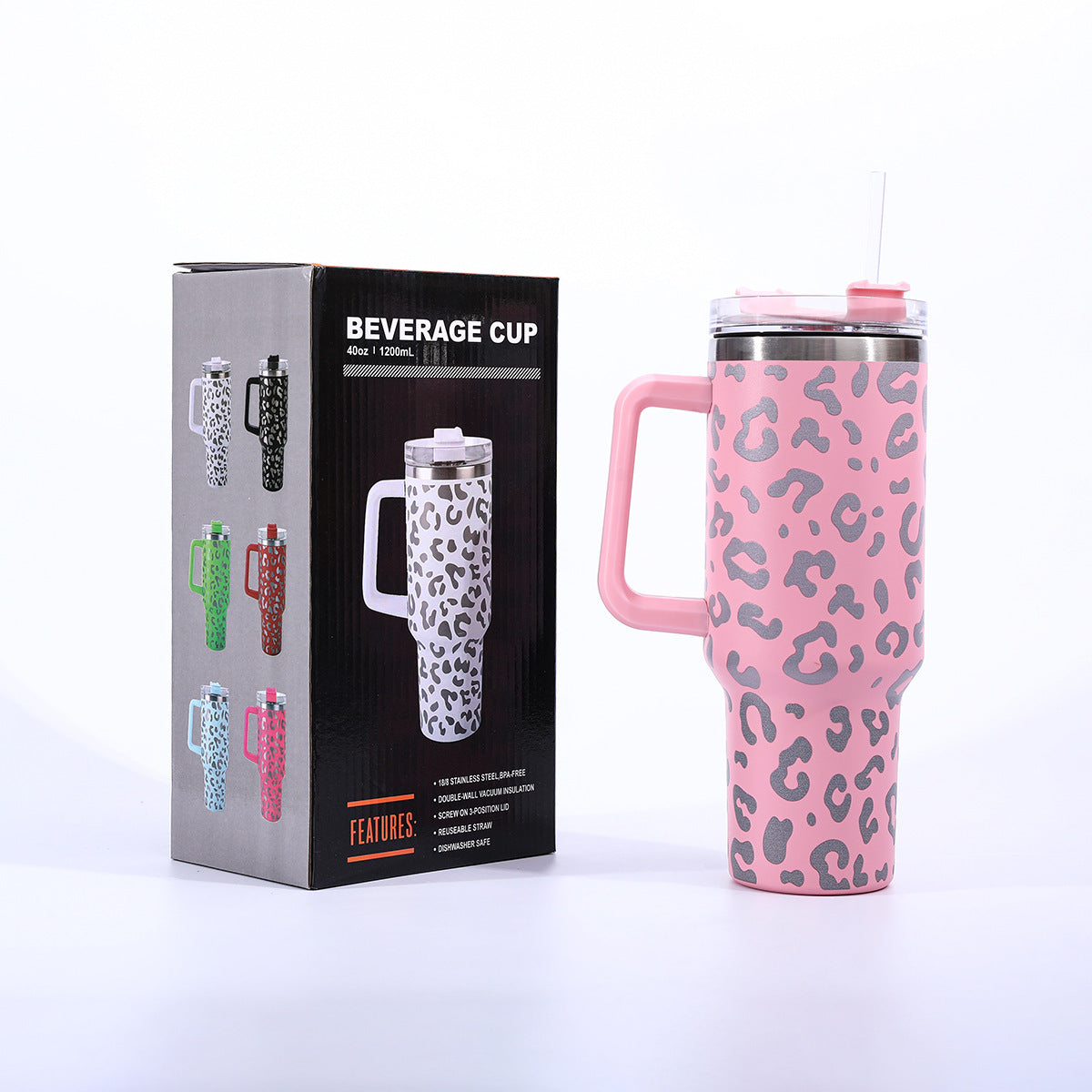 304 stainless steel leopard print handle car cup ice cup portable outdoor travel thermos cup car water cup