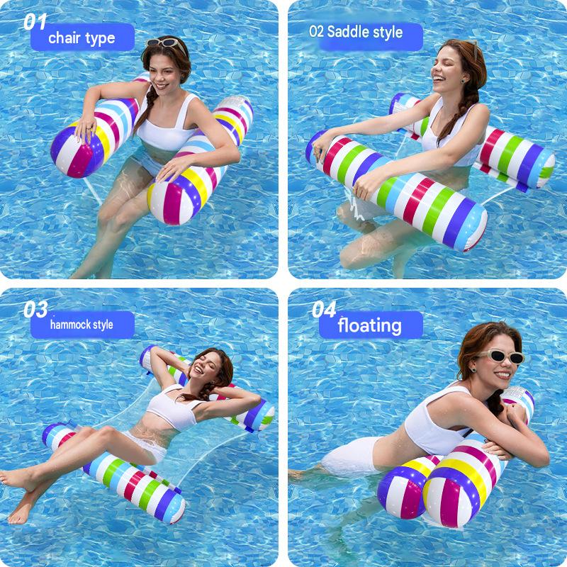 Cross-border spot swimming pool inflatable floating raft, foldable striped floating bed, water park hammock, single lounge chair floating raft