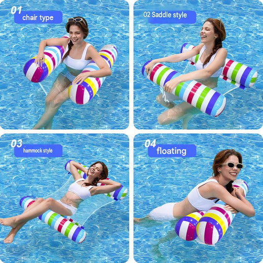 Cross-border spot swimming pool inflatable floating raft, foldable striped floating bed, water park hammock, single lounge chair floating raft