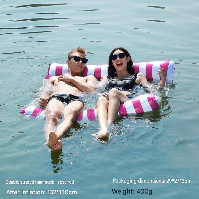 Cross-border spot swimming pool inflatable floating raft, foldable striped floating bed, water park hammock, single lounge chair floating raft