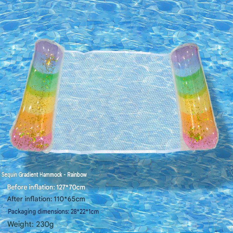 Cross-border spot swimming pool inflatable floating raft, foldable striped floating bed, water park hammock, single lounge chair floating raft