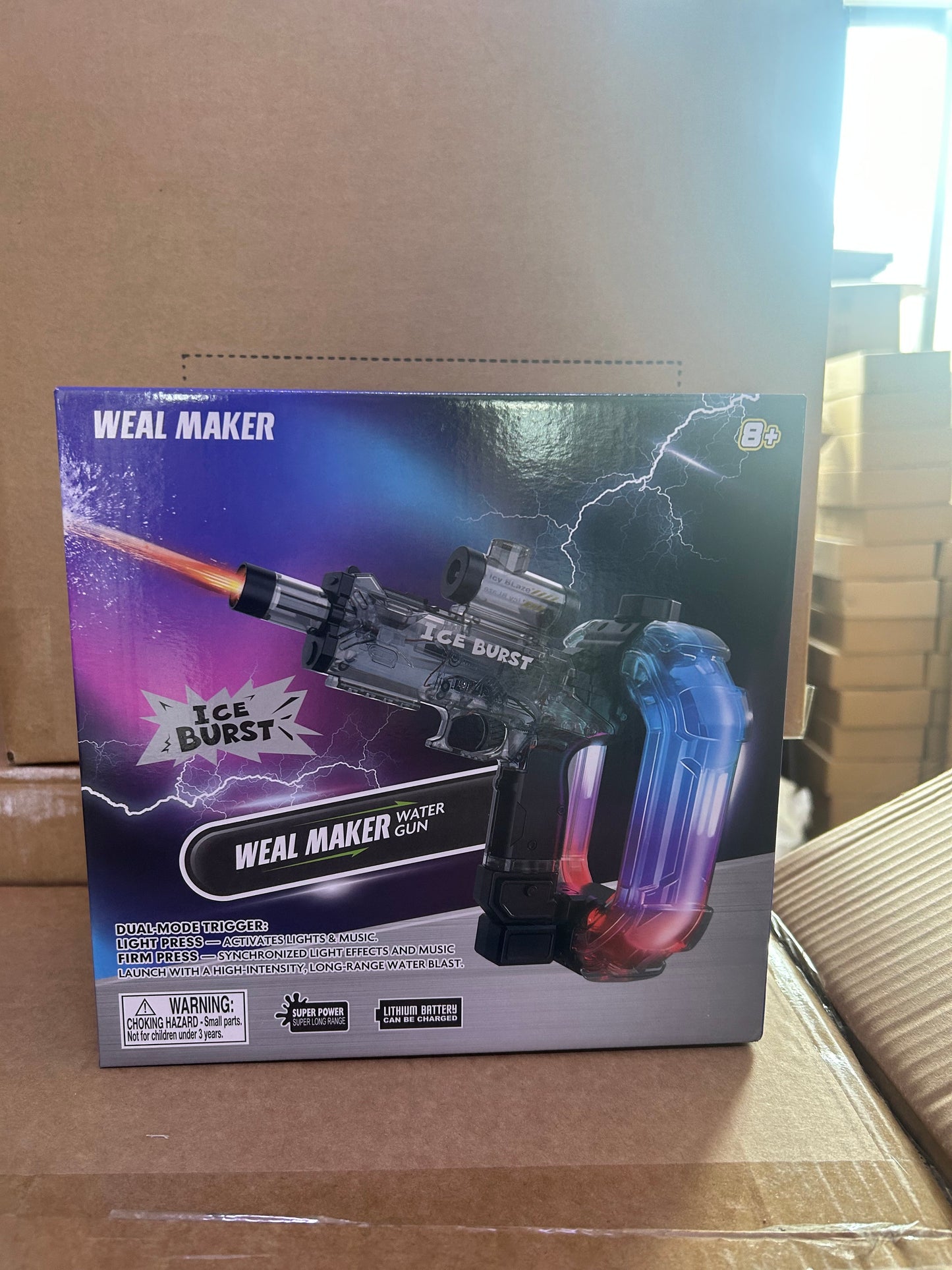 Ice Burst Aurora Electric Continuous Pulse Water Gun with Colorful Lights and Sound Effects, Suitable for Children with Energy Rings