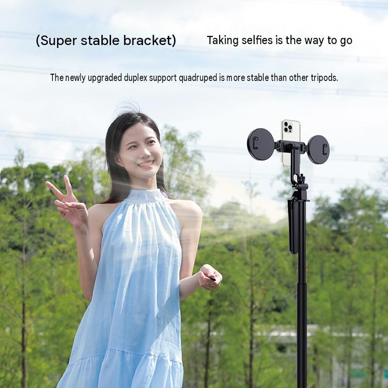 AI-powered intelligent face-tracking gimbal with Bluetooth integrated hidden selfie stick and floor-standing live streaming stand.