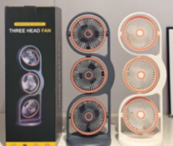 New cross-border desktop fan with multi-functional lighting, outdoor travel, USB charging, three-head fan, office circulation fan.
