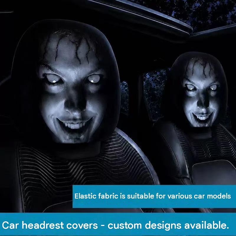 Black and white horror portrait personalized print car headrest covers, universal car interior neck support pillowcases, can be labeled and images can be sent by the customer.