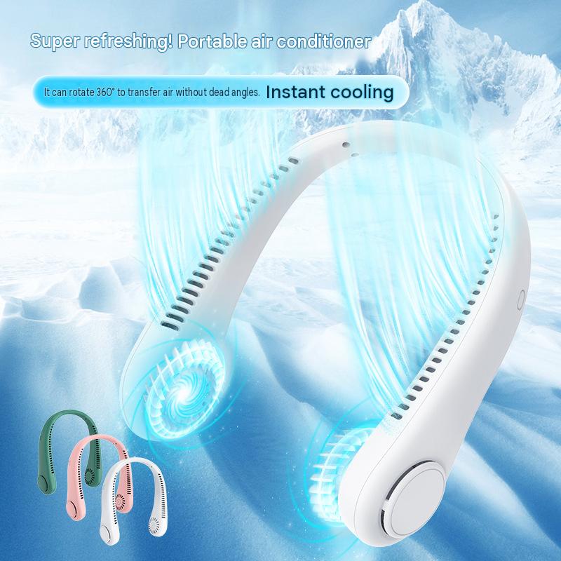 Douyin Explosive Hanging Neck Fan Mini Portable Leafless Fan Mute USB Portable Handheld Folding Fan