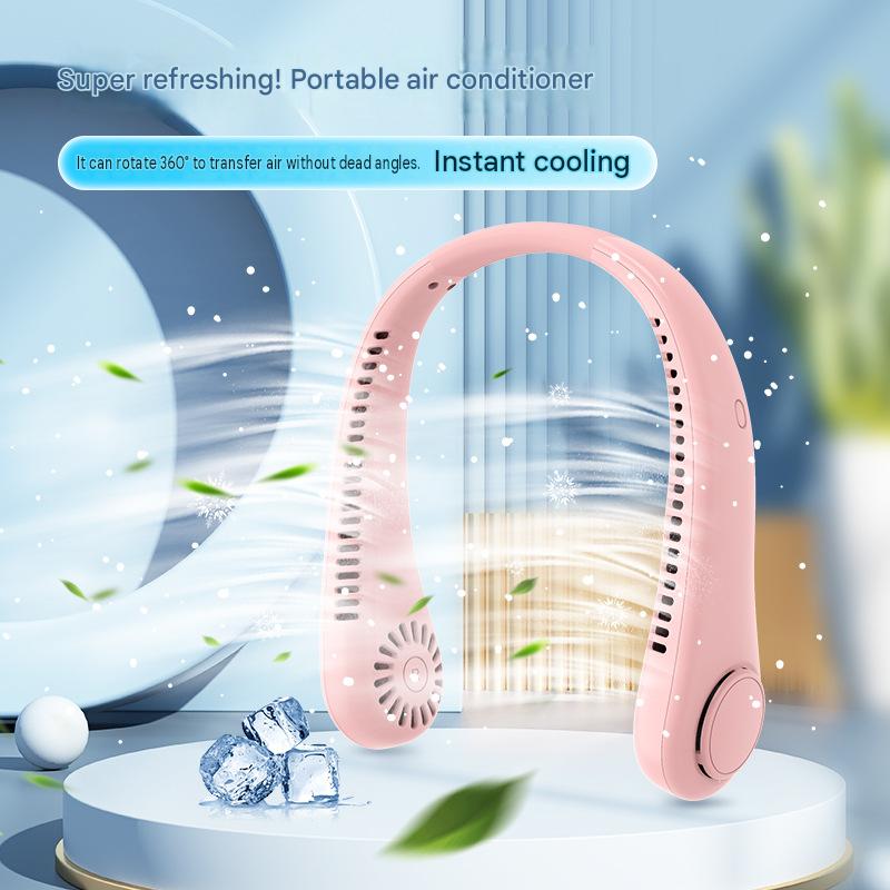 Douyin Explosive Hanging Neck Fan Mini Portable Leafless Fan Mute USB Portable Handheld Folding Fan