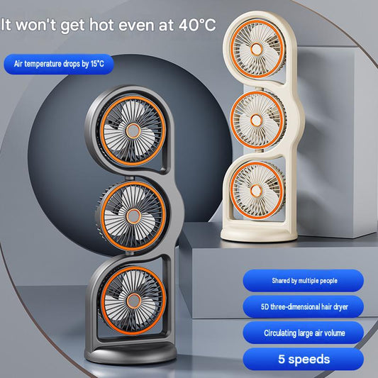 New cross-border desktop fan with multi-functional lighting, outdoor travel, USB charging, three-head fan, office circulation fan.