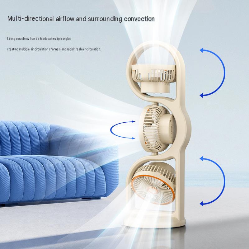 New cross-border desktop fan with multi-functional lighting, outdoor travel, USB charging, three-head fan, office circulation fan.