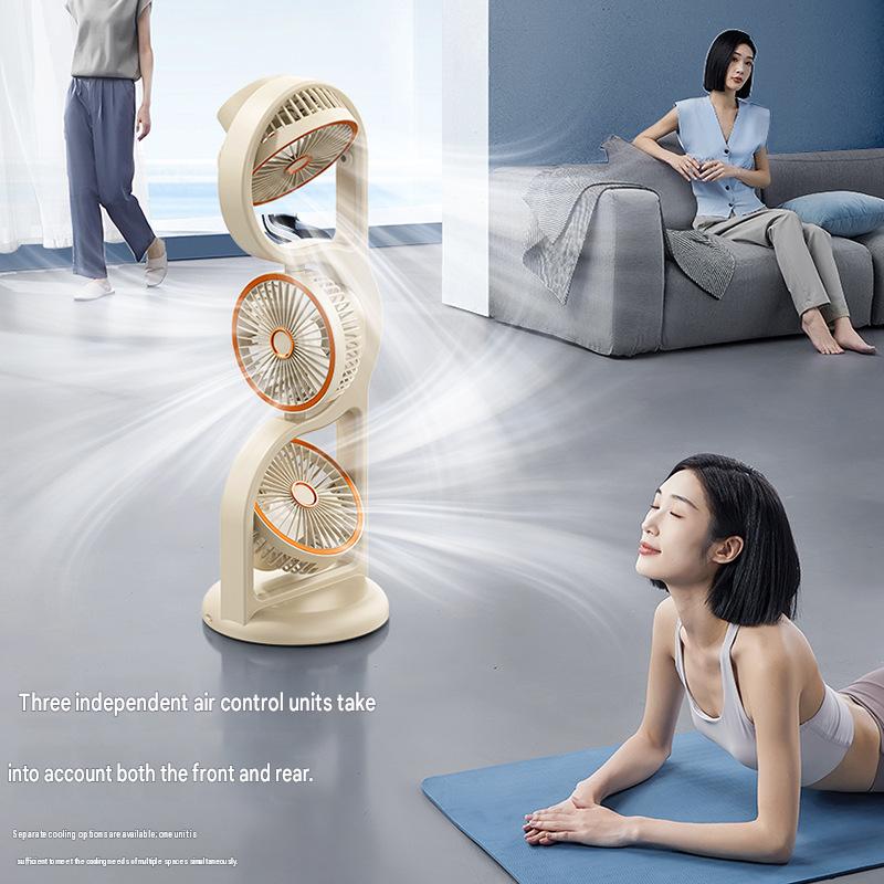New cross-border desktop fan with multi-functional lighting, outdoor travel, USB charging, three-head fan, office circulation fan.