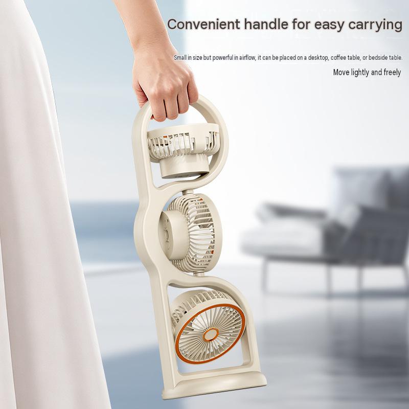 New cross-border desktop fan with multi-functional lighting, outdoor travel, USB charging, three-head fan, office circulation fan.