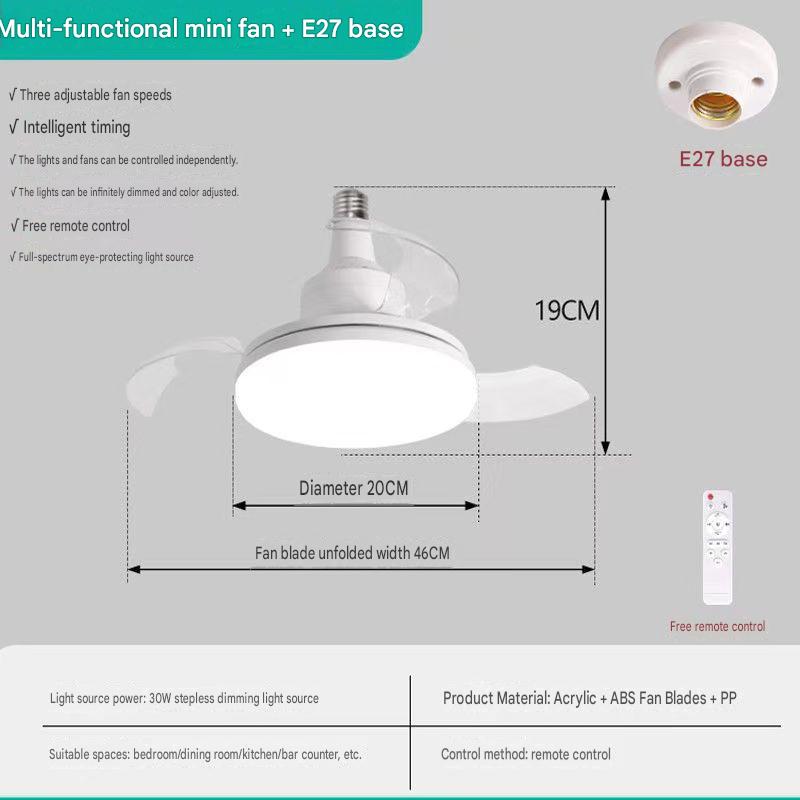High-grade E27 screw-type three-blade ceiling fan light for home use in living room and bedroom, small, silent, and invisible fan light.