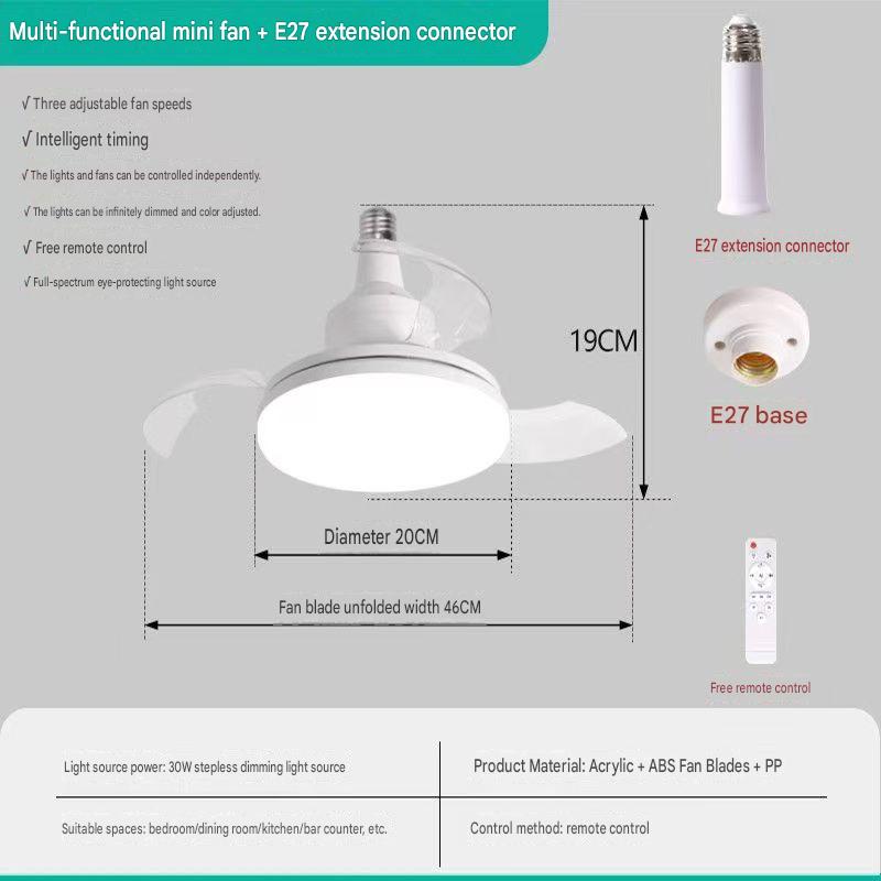 High-grade E27 screw-type three-blade ceiling fan light for home use in living room and bedroom, small, silent, and invisible fan light.