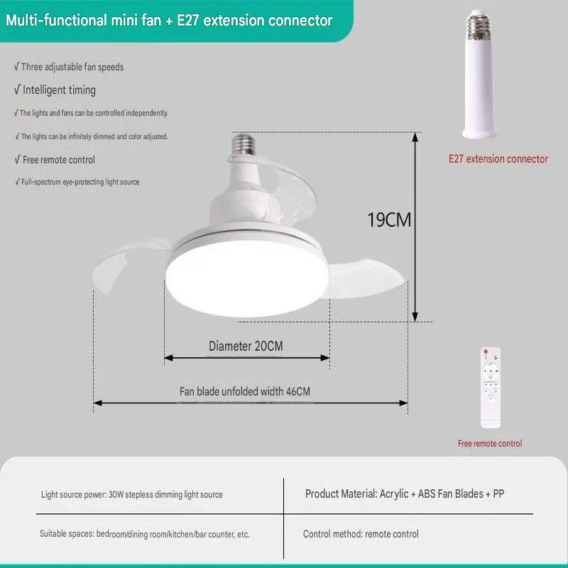 High-grade E27 screw-type three-blade ceiling fan light for home use in living room and bedroom, small, silent, and invisible fan light.
